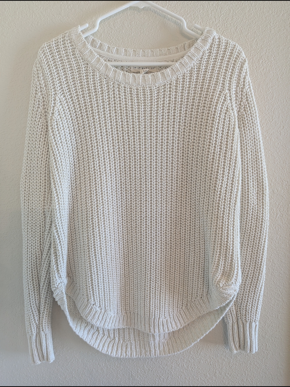 if it were me Cream Crochet-Knit Crewneck Sweater